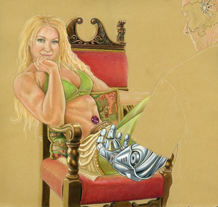 Randy Bugdale's process of drawing Queen of Caelum and Terren Foe 10