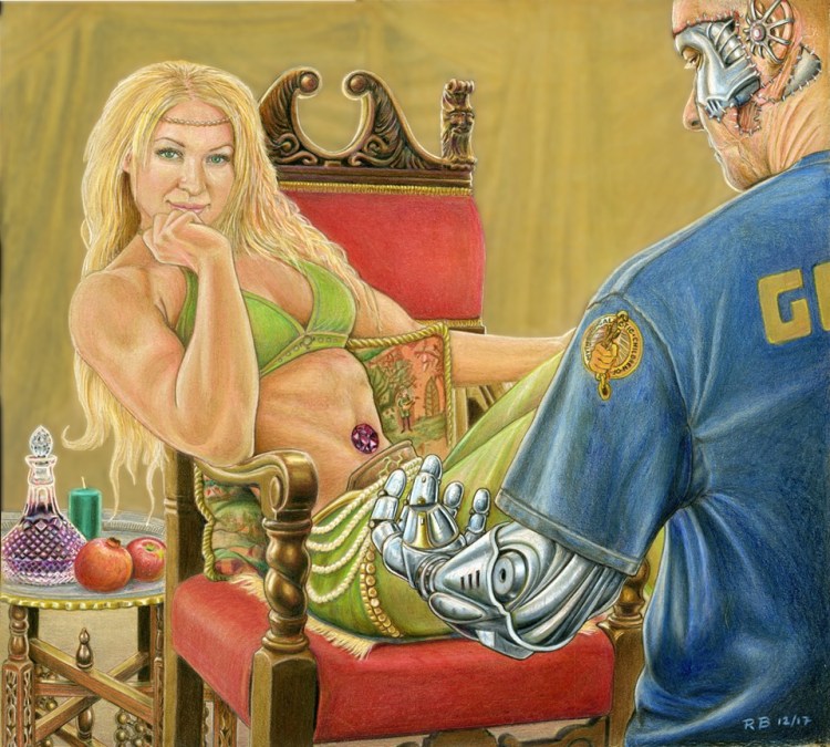 Randy Bugdale's process of drawing Queen of Caelum and Terren Foe 17